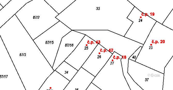 Lazníky 43 na parcele st. 25 v KÚ Lazníky, Katastrální mapa