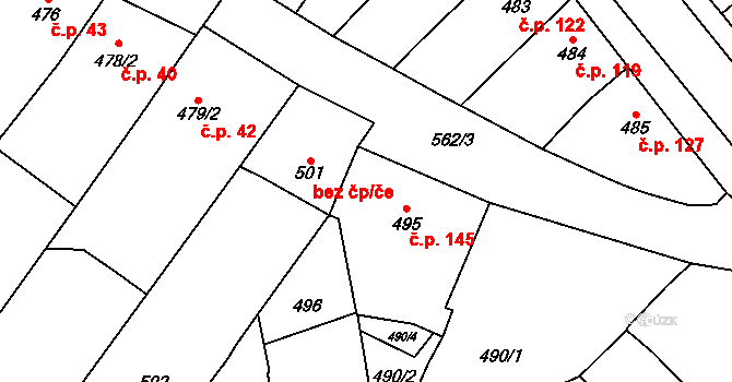 Uhřičice 145 na parcele st. 495 v KÚ Uhřičice, Katastrální mapa