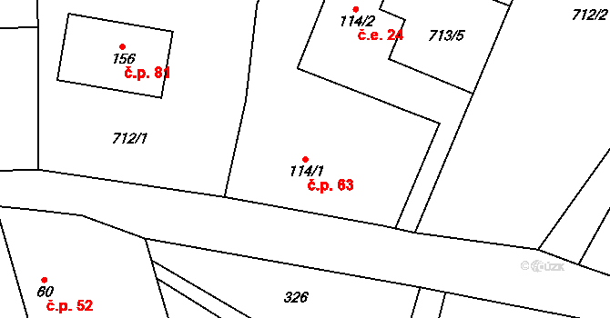 Polipsy 63, Čestín na parcele st. 114/1 v KÚ Polipsy, Katastrální mapa