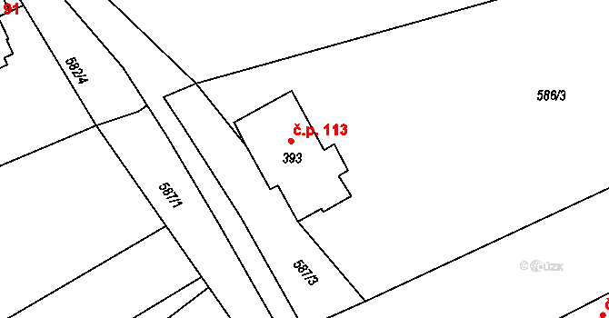 Alšovice 113, Pěnčín na parcele st. 393 v KÚ Alšovice, Katastrální mapa