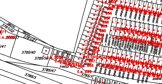 Jihlava 864 na parcele st. 3908/6 v KÚ Jihlava, Katastrální mapa