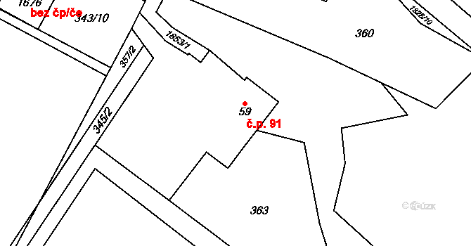 Konská 91, Třinec na parcele st. 59 v KÚ Konská, Katastrální mapa