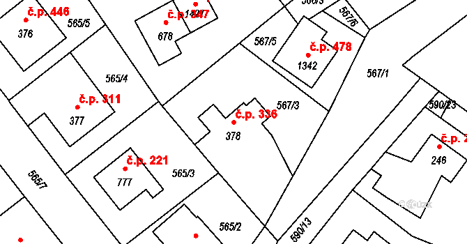 Vrané nad Vltavou 336 na parcele st. 378 v KÚ Vrané nad Vltavou, Katastrální mapa