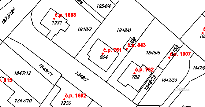 Tišnov 761 na parcele st. 804 v KÚ Tišnov, Katastrální mapa