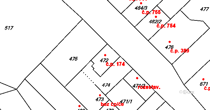 Lužice 174 na parcele st. 472 v KÚ Lužice u Hodonína, Katastrální mapa