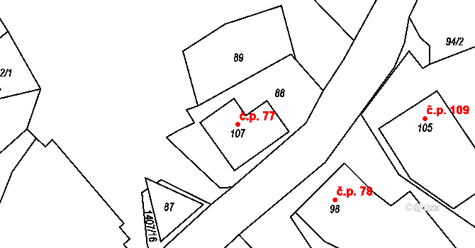 Ruda 77, Tvrdkov na parcele st. 107 v KÚ Ruda u Rýmařova, Katastrální mapa
