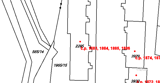Šumperk 1883,1884,1885,1886 na parcele st. 2295 v KÚ Šumperk, Katastrální mapa