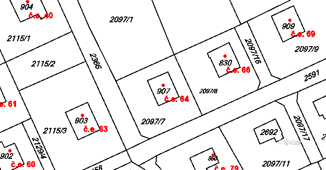 Vysoká Lhota 64, Čerčany na parcele st. 907 v KÚ Čerčany, Katastrální mapa