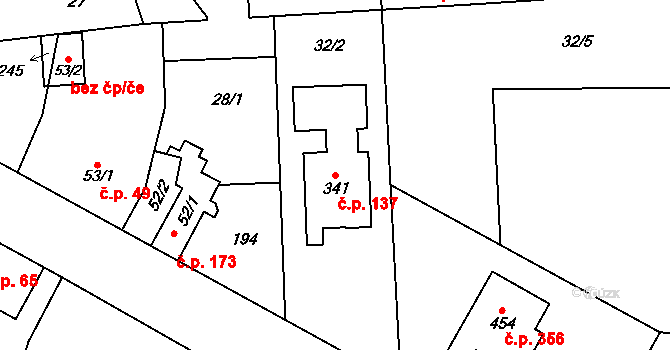 Hovorčovice 137 na parcele st. 341 v KÚ Hovorčovice, Katastrální mapa