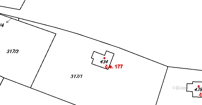 Hrusice 177 na parcele st. 434 v KÚ Hrusice, Katastrální mapa