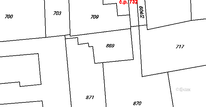 Švermov 733, Kladno na parcele st. 869 v KÚ Motyčín, Katastrální mapa