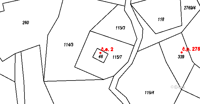 Václavice 2, Hrádek nad Nisou na parcele st. 46 v KÚ Václavice u Hrádku nad Nisou, Katastrální mapa