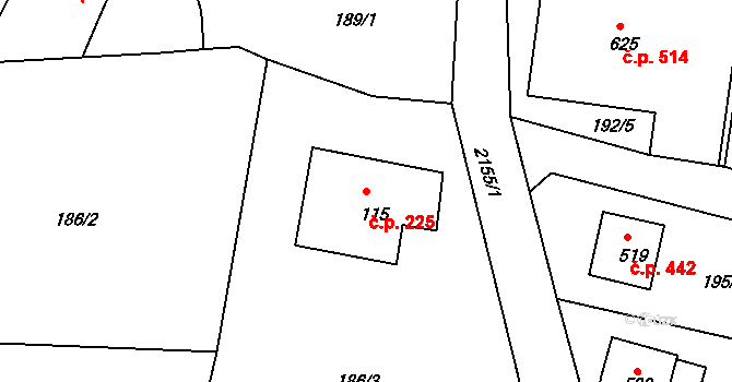 Dolní Podluží 225 na parcele st. 115 v KÚ Dolní Podluží, Katastrální mapa
