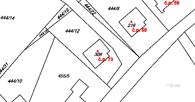 Chutnovka 73, Mírová pod Kozákovem na parcele st. 308 v KÚ Sekerkovy Loučky, Katastrální mapa