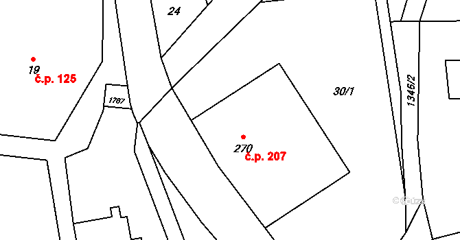Bernartice 207 na parcele st. 270 v KÚ Bernartice, Katastrální mapa