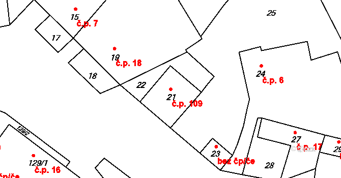 Horní Lhota 109, Blansko na parcele st. 21 v KÚ Horní Lhota u Blanska, Katastrální mapa