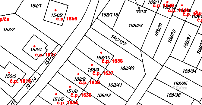 Děčín IV-Podmokly 1638, Děčín na parcele st. 168/10 v KÚ Podmokly, Katastrální mapa