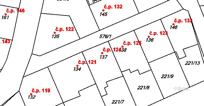 Tlustice 124 na parcele st. 137 v KÚ Tlustice, Katastrální mapa