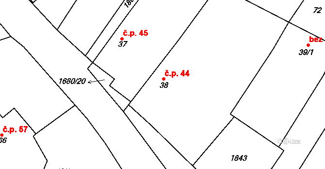 Štokov 44, Chodský Újezd na parcele st. 38 v KÚ Štokov, Katastrální mapa