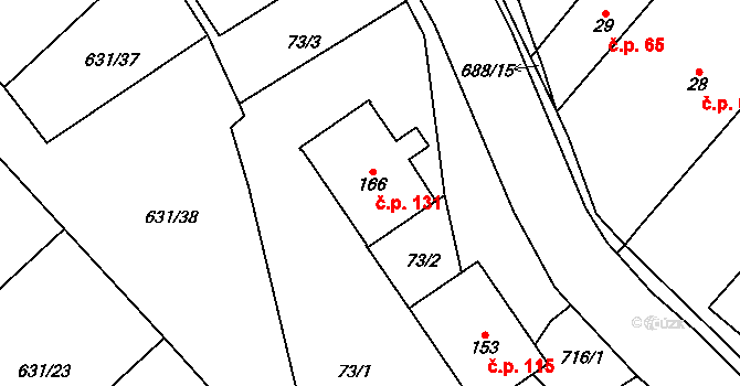 Bouzov 131 na parcele st. 166 v KÚ Bouzov, Katastrální mapa