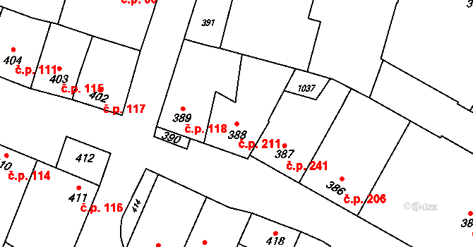 Křelov 211, Křelov-Břuchotín na parcele st. 388 v KÚ Křelov, Katastrální mapa