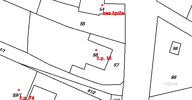 Lazce 16, Troubelice na parcele st. 56 v KÚ Lazce u Troubelic, Katastrální mapa