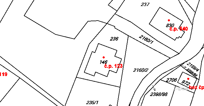 Skalice u České Lípy 123 na parcele st. 146 v KÚ Skalice u České Lípy, Katastrální mapa