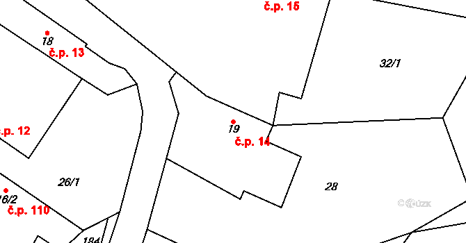 Chomutice 14 na parcele st. 19 v KÚ Chomutice, Katastrální mapa