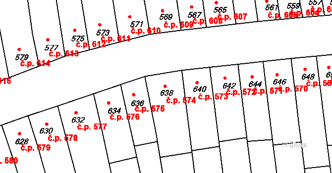 Roudnice nad Labem 574 na parcele st. 638 v KÚ Roudnice nad Labem, Katastrální mapa