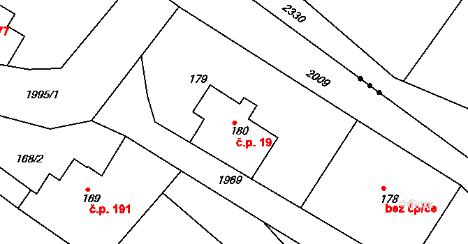 Košťálov 19 na parcele st. 180 v KÚ Košťálov, Katastrální mapa