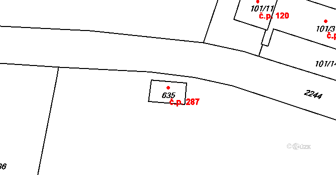 Jilemnice 287 na parcele st. 635 v KÚ Jilemnice, Katastrální mapa