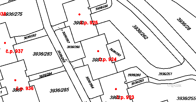 Lutyně 924, Orlová na parcele st. 3991 v KÚ Horní Lutyně, Katastrální mapa