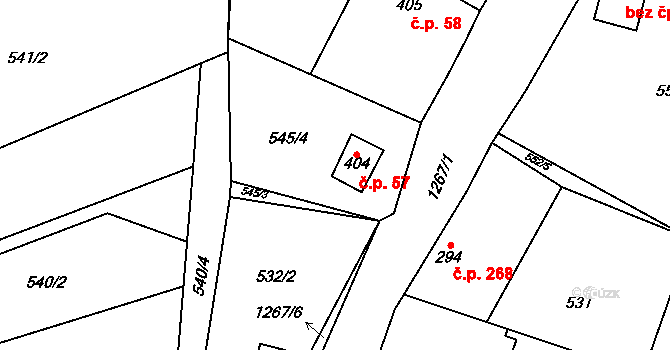 Železnice 57 na parcele st. 404 v KÚ Železnice, Katastrální mapa