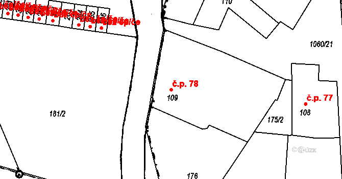 Štěkeň 78 na parcele st. 109 v KÚ Štěkeň, Katastrální mapa