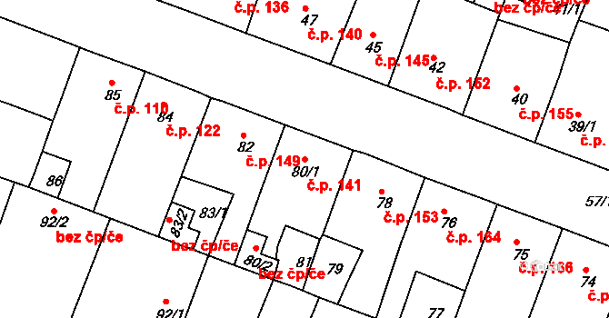 Novosedlice 141 na parcele st. 80/1 v KÚ Novosedlice, Katastrální mapa