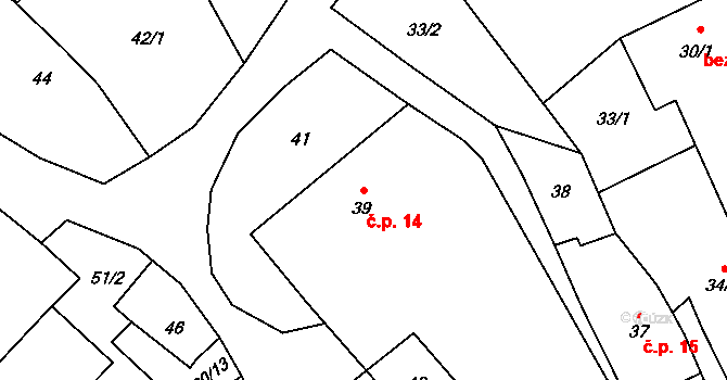 Krnčice 14, Nové Syrovice na parcele st. 39 v KÚ Krnčice, Katastrální mapa