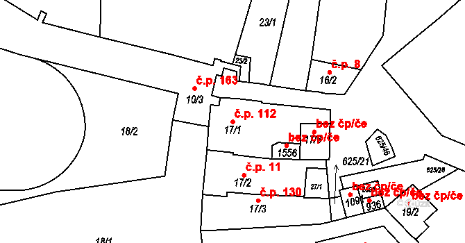 Podklášteří 112, Třebíč na parcele st. 17/1 v KÚ Podklášteří, Katastrální mapa