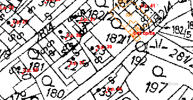 Jaroměřice 39 na parcele st. 23 v KÚ Jaroměřice, Katastrální mapa