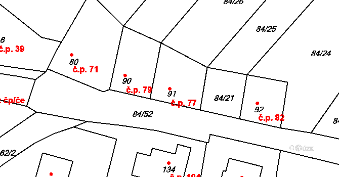 Jabloňany 77 na parcele st. 91 v KÚ Jabloňany, Katastrální mapa