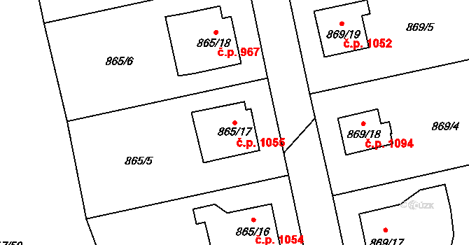 Pelhřimov 1055 na parcele st. 865/17 v KÚ Pelhřimov, Katastrální mapa
