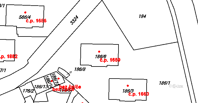 Pelhřimov 1659 na parcele st. 186/6 v KÚ Pelhřimov, Katastrální mapa