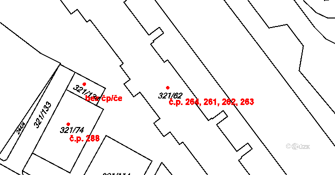 Prosetice 261,262,263,264, Teplice na parcele st. 321/62 v KÚ Prosetice, Katastrální mapa