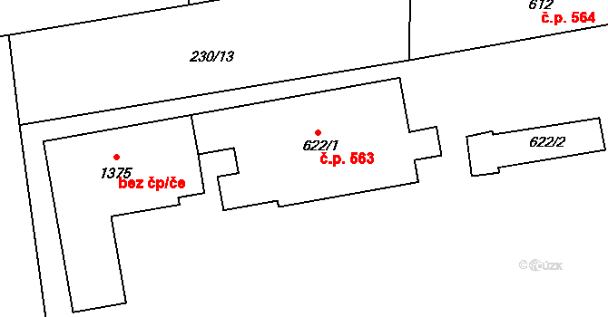Blovice 563 na parcele st. 622/1 v KÚ Blovice, Katastrální mapa