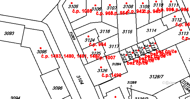 Sokolov 1007 na parcele st. 3125 v KÚ Sokolov, Katastrální mapa