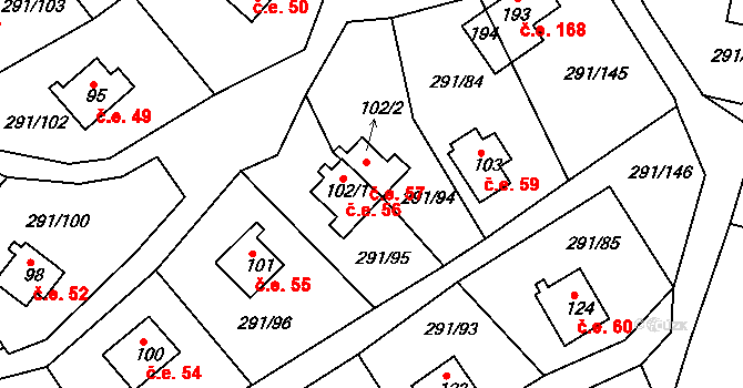 Cetnov 57, Cheb na parcele st. 102/2 v KÚ Cetnov, Katastrální mapa