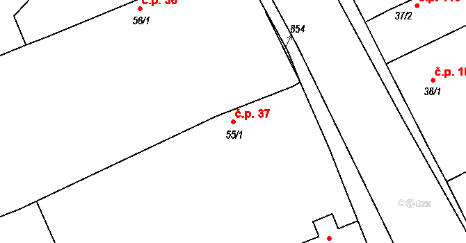 Luštěnice 37 na parcele st. 55/1 v KÚ Luštěnice, Katastrální mapa