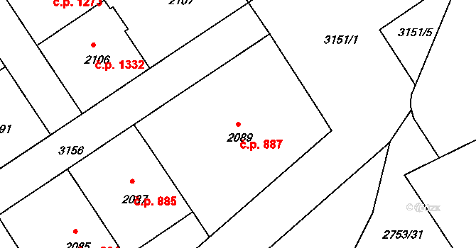 Nusle 887, Praha na parcele st. 2089 v KÚ Nusle, Katastrální mapa