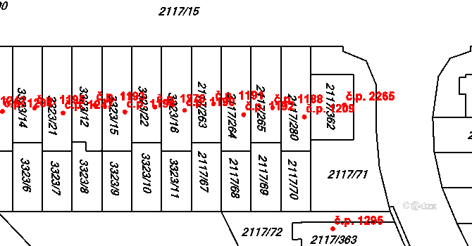 Chodov 1192, Praha na parcele st. 2117/264 v KÚ Chodov, Katastrální mapa