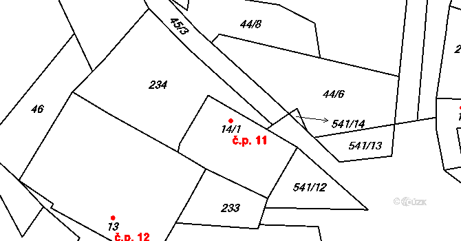 Horní Lhota 11, Dolní Žďár na parcele st. 14/1 v KÚ Horní Lhota u Lásenice, Katastrální mapa