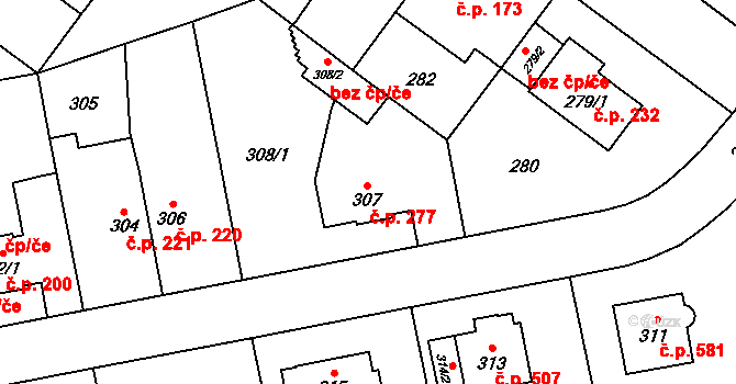 Kyje 277, Praha na parcele st. 307 v KÚ Kyje, Katastrální mapa